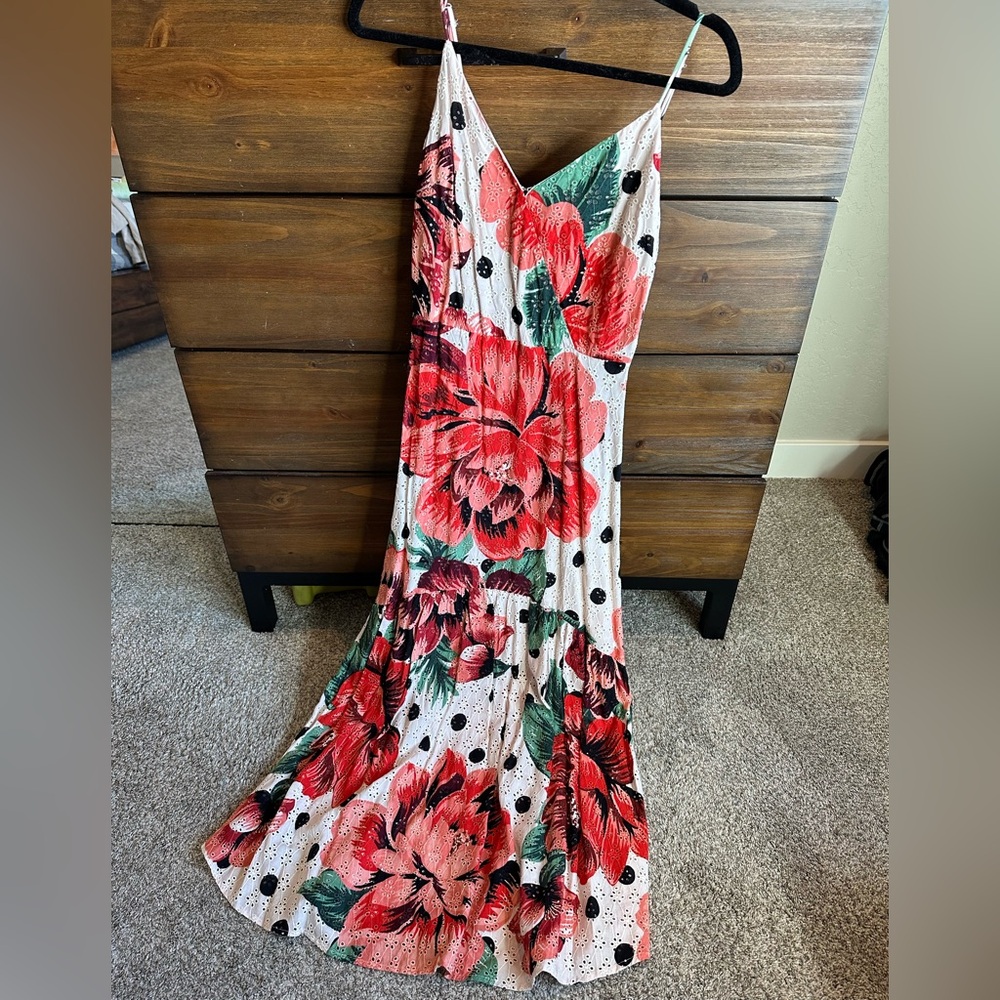 FARM Rio Red and Green Floral Maxi Dress